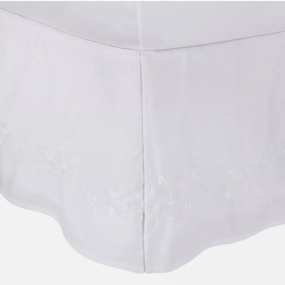 Simply Shabby Chic White Embroidered Bed Skirt 15" Drop Twin, Full, King